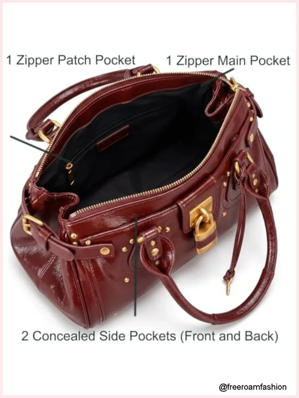 PU Leather Vintage Y2K Lock East West Bag Top Handle Handbag Studded Underarm